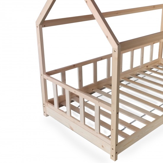 Weber Industries Lit Cabane Kiwi 90x200 + 1 Sommier + Barrière /Naturel