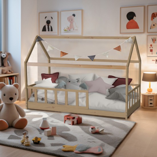 weber industries Lit cabane Kiwi 90x200 + 1 sommier + barrière /Naturel