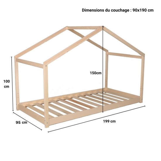 Weber Industries Lit Cabane KOALA 90x190 + 1 Sommier / Naturel