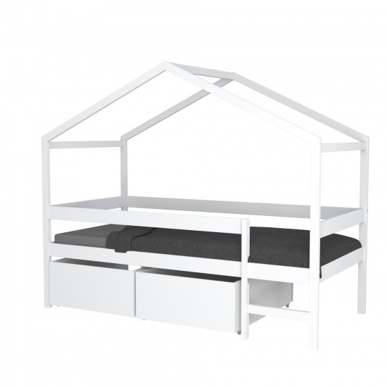 Weber Industries Lit Cabane MIKA 90x190 + Sommier + 2 Tiroirs / Blanc