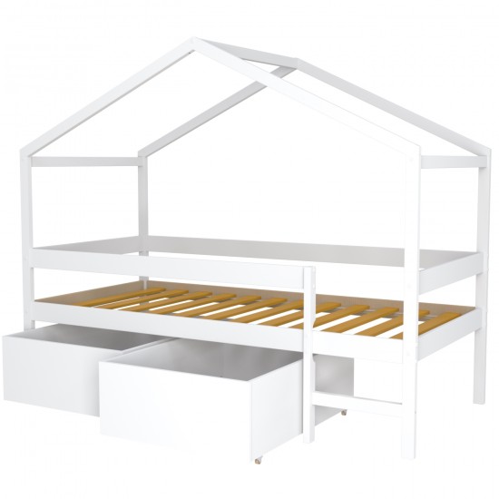 Weber Industries Lit Cabane MIKA 90x190 + Sommier + 2 Tiroirs / Blanc