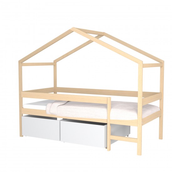 Weber Industries Lit Cabane MIKA 90x190 + Sommier + 2 Tiroirs / Naturel & Blanc