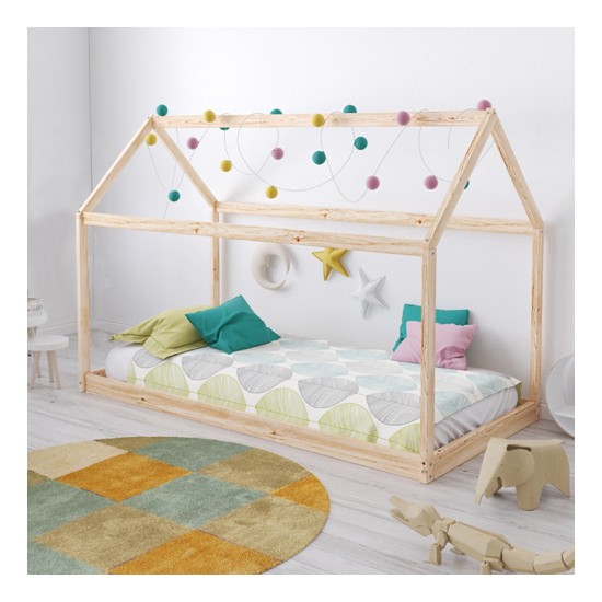 weber industries Lit cabane PANDA 70x140 + 1 sommier / Naturel