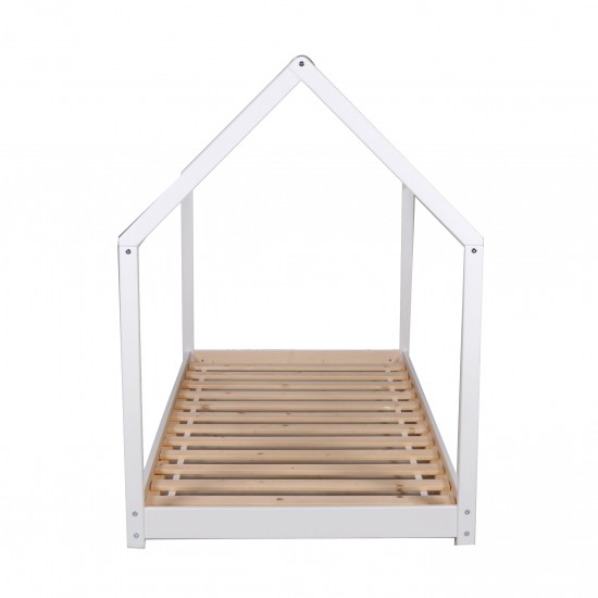 Weber Industries Lit Cabane PANDA 90x190 + 1 Sommier + Barrière /Blanc