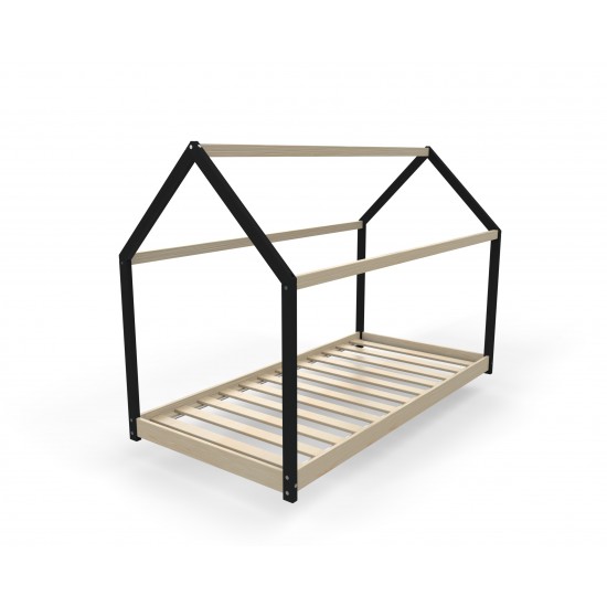 Weber Industries Lit Cabane PANDA 90x190 + 1 Sommier + Matelas IRIS / Naturel Et Noir