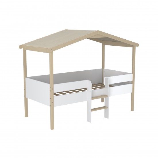 Weber Industries Lit Cabane PILOTI 90x190 + 1sommier / Blanc Et Naturel