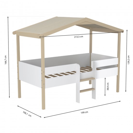 Weber Industries Lit Cabane PILOTI 90x190 + 1sommier / Blanc Et Naturel