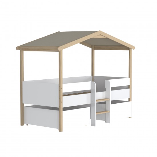 Weber Industries Lit Cabane PILOTI 90x190 + 2 Tiroirs + 1 Sommier / Blanc Et Naturel