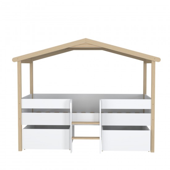 Weber Industries Lit Cabane PILOTI 90x200 + 2 Tiroirs + 1sommier / Blanc Et Naturel