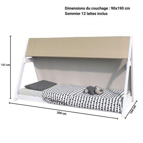 Weber Industries Lit Cabane TIPI 90x190 + 1 Toile + 1 Sommier / Blanc