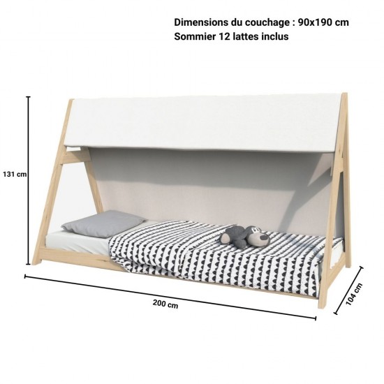 Weber Industries Lit Cabane TIPI 90x190 + 1 Toile + 1 Sommier / Brut