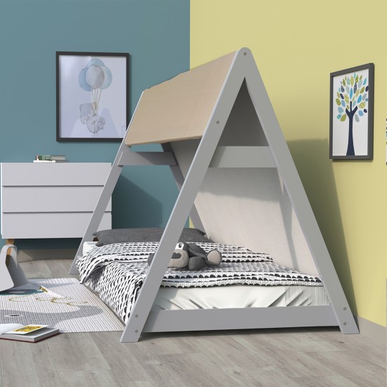 weber industries Lit cabane TIPI 90x190 + 1 toile + 1 sommier / Gris