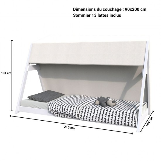 Weber Industries Lit Cabane TIPI 90x200 + 1 Toile + 1 Sommier / Blanc