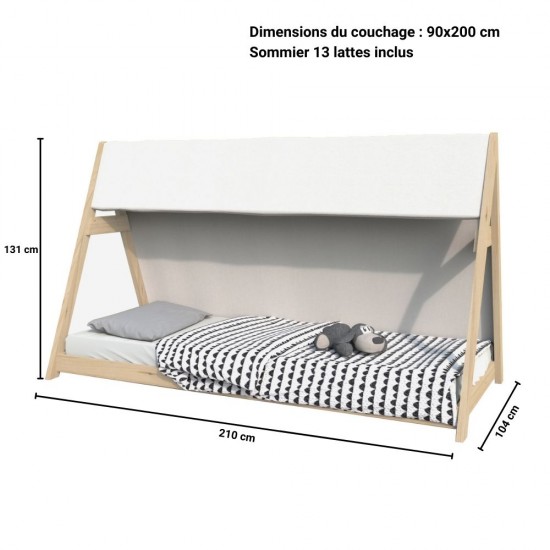 Weber Industries Lit Cabane TIPI 90x200 + 1 Toile + 1 Sommier / Naturel