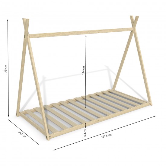 Weber Industries Lit Cabane Tipi SIOUX 90x190 Cm + 1 Sommier / Naturel