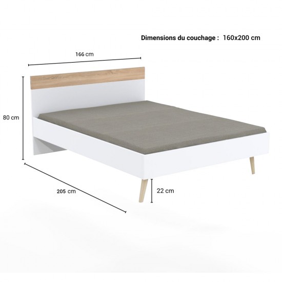 Weber Industries Lit CAMPER 160x200 Cm / Décor Chêne Blanchi Et Blanc