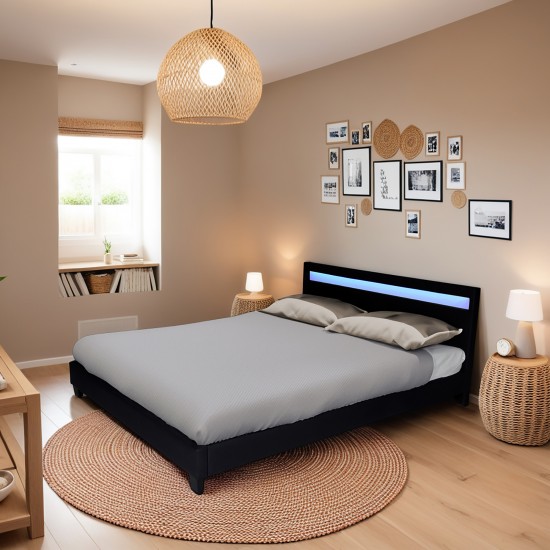 Weber Industries Lit CARDIFF 140x190 éclairage LED + 1 Sommier / Noir