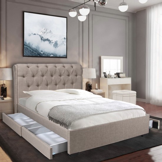 weber industries Lit CHELSEA 140x190 + 4 tiroirs + sommier / Beige