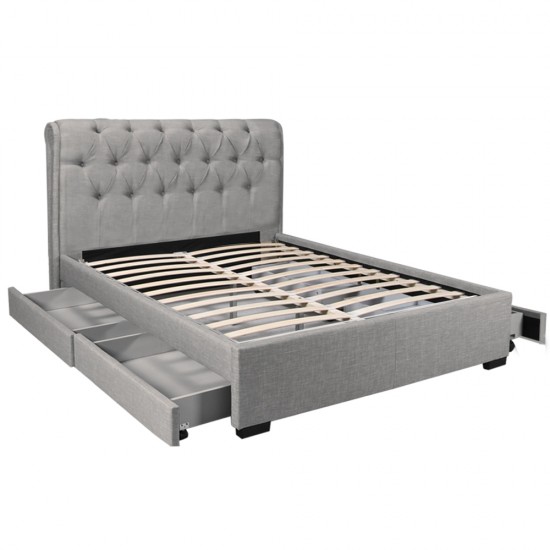 Weber Industries Lit CHELSEA 160x200 + 4 Tiroirs + Sommier / Gris Clair