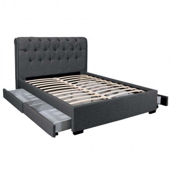 Weber Industries Lit CHELSEA 160x200 + 4 Tiroirs + Sommier / Gris Foncé