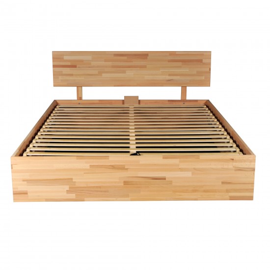 Weber Industries Lit Coffre 120x200cm MILO Avec Tête De Lit + Sommier/ Hêtre Massif Huilé