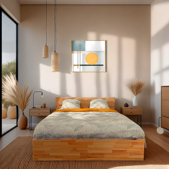 weber industries Lit coffre 120x200cm MILO avec tête de lit + sommier/ Hêtre massif huilé