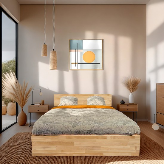 weber industries Lit coffre 140x200cm MILO avec tête de lit + sommier/ Chêne massif huilé