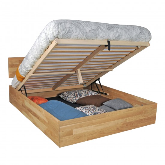 Weber Industries Lit Coffre 180x200cm MILO Avec Tête De Lit + Sommier/ Chêne Massif Huilé