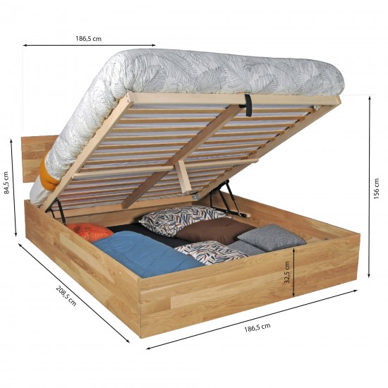 Weber Industries Lit Coffre 180x200cm MILO Avec Tête De Lit + Sommier/ Chêne Massif Huilé