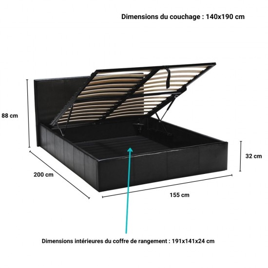 Weber Industries Lit Coffre BARCELONA 140x190 + 1 Sommier / Noir