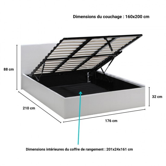 Weber Industries Lit Coffre BARCELONA 160x200 + 1 Sommier / Blanc