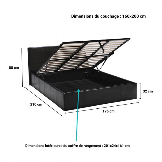 Weber Industries Lit Coffre BARCELONA 160x200 + 1 Sommier / Noir
