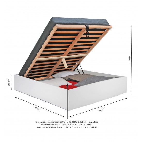 Weber Industries Lit Coffre BILBAO 140x190 Cm + Sommier / Blanc