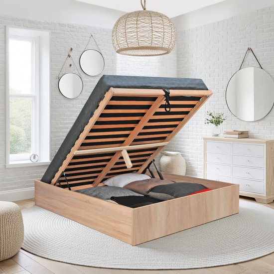 weber industries Lit coffre BILBAO 140x190 cm + sommier / Décor chêne blanchi