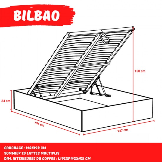 Weber Industries Lit Coffre BILBAO 140x190 Cm + Sommier / Noir