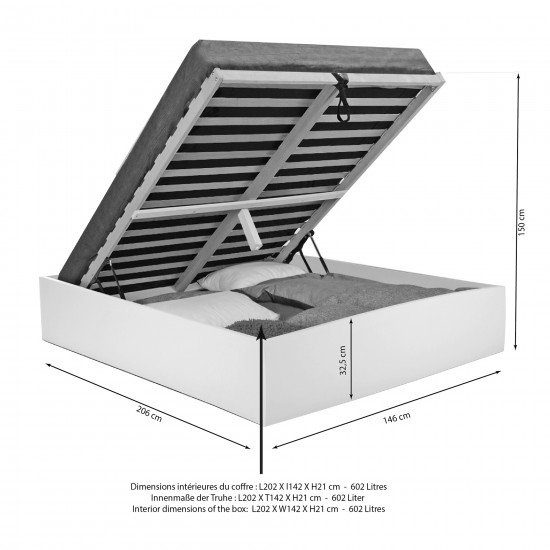 Weber Industries Lit Coffre BILBAO 140x200 Cm + Sommier / Blanc