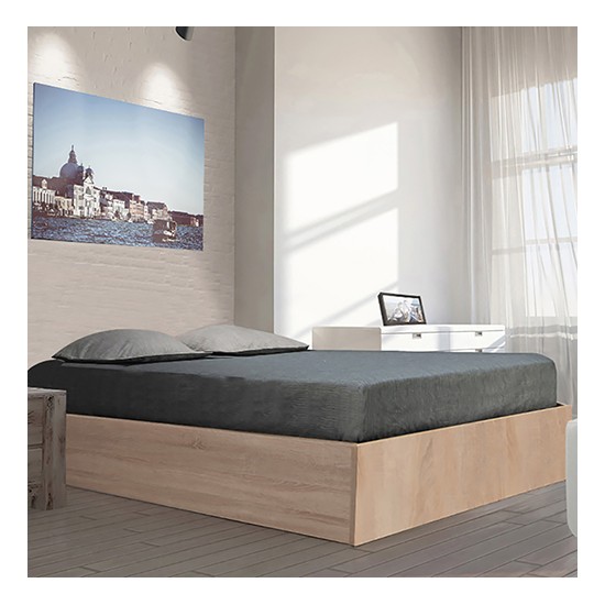 Weber Industries Lit Coffre BILBAO 140x200 Cm + Sommier / Décor Chêne Blanchi