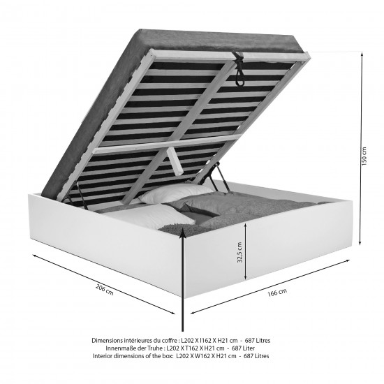 Weber Industries Lit Coffre BILBAO 160x200 Cm + Sommier / Blanc
