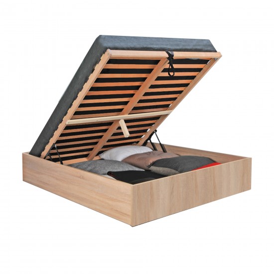 Weber Industries Lit Coffre BILBAO 160x200 Cm + Sommier / Décor Chêne Blanchi