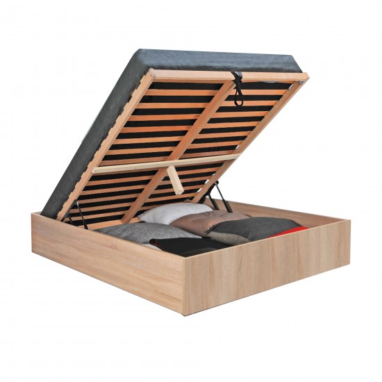 Weber Industries Lit Coffre BILBAO 180x200 Cm + Sommier / Décor Chêne Blanchi