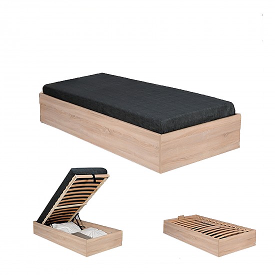 Weber Industries Lit Coffre BILBAO 90x200 Cm + Sommier / Décor Chêne Blanchi