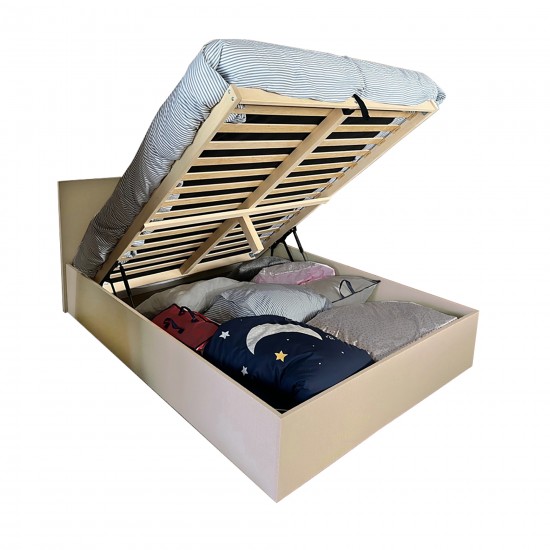 Weber Industries Lit Coffre MADRID 140x190 + 1 Sommier / Beige Effet Textile