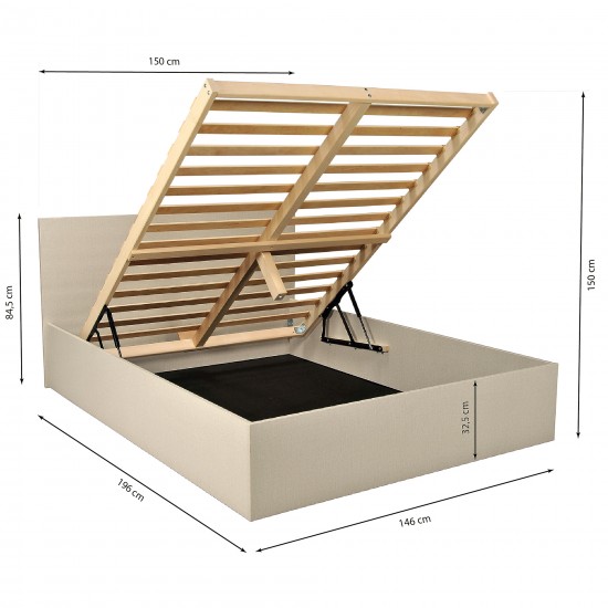 Weber Industries Lit Coffre MADRID 140x190 + 1 Sommier / Beige Effet Textile