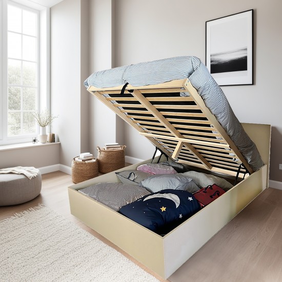 Weber Industries Lit Coffre MADRID 140x190 + 1 Sommier / Beige Effet Textile