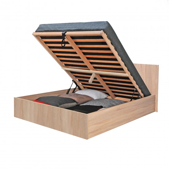 Weber Industries Lit Coffre MADRID 140x200 + 1 Sommier / Décor Chêne Blanchi