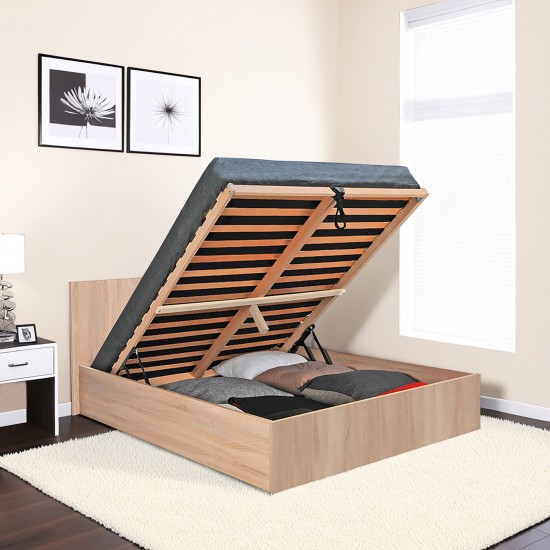 weber industries Lit coffre MADRID 140x200 + 1 sommier / Décor Chêne Blanchi