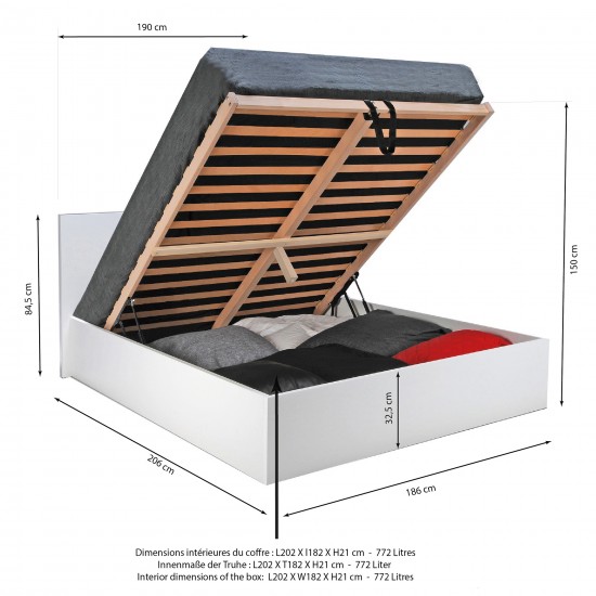 Weber Industries Lit Coffre MADRID 180x200 + 1 Sommier / Blanc