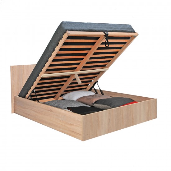 Weber Industries Lit Coffre MADRID 180x200 + 1 Sommier / Décor Chêne Blanchi