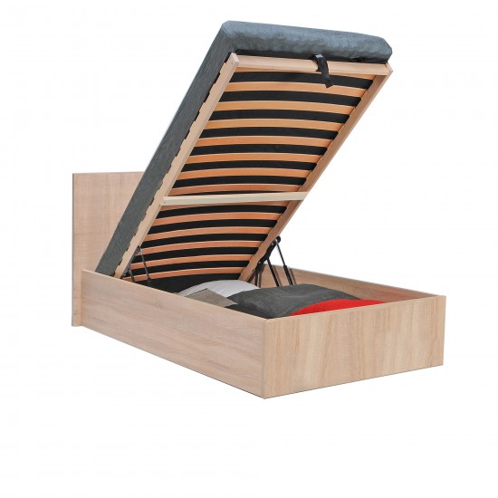 Weber Industries Lit Coffre MADRID 90x190 + 1 Sommier / Décor Chêne Blanchi