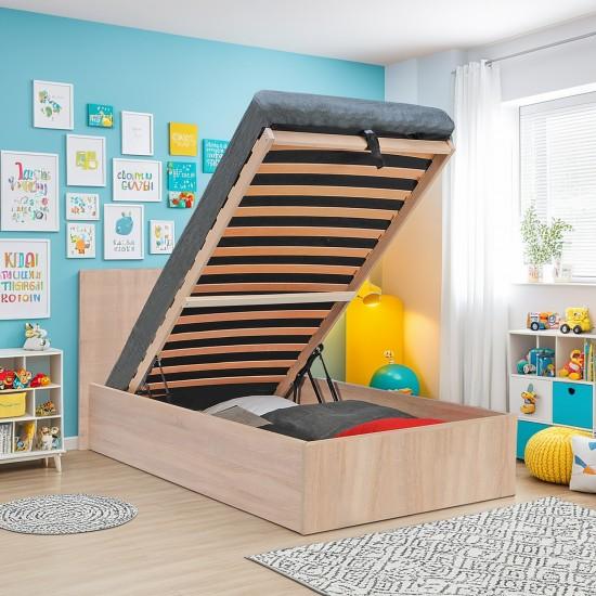 weber industries Lit coffre MADRID 90x190 + 1 sommier / Décor Chêne Blanchi